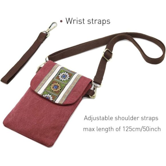 Women's Red Wine Vintage Embroidered Cute Mini Cross Body Bag Small Handbags - Picture 5 of 7